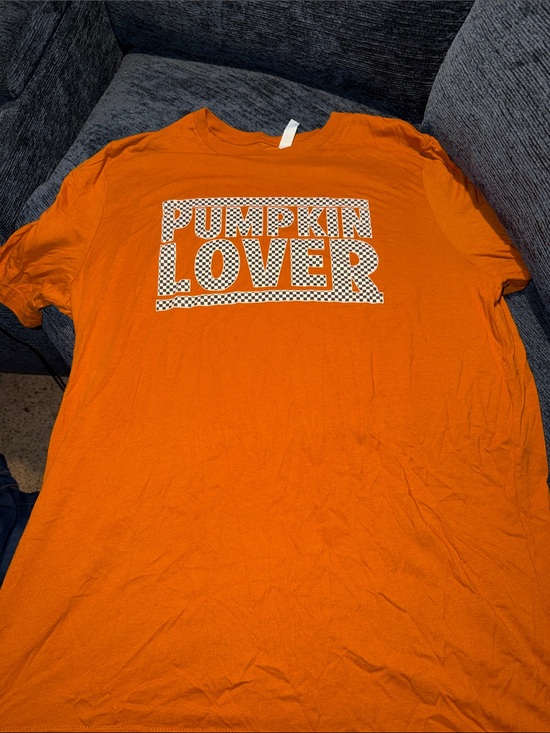 Bella Canvas Tops - Bella Canvas Orange Tee with Checker 'PUMPKIN LOVER' Graphic